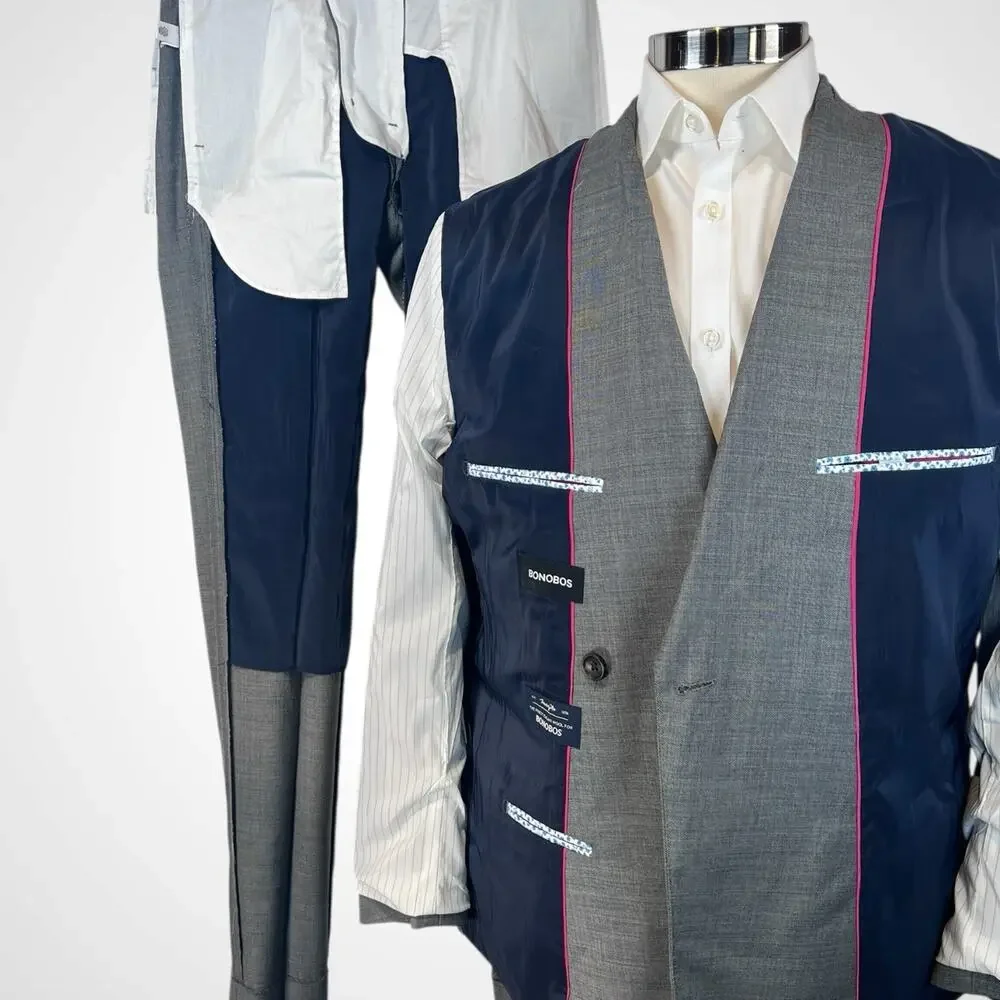 Bonobos Marzotto Italian Wool 38R 29x34 Gray Double Breasted Statement Suit